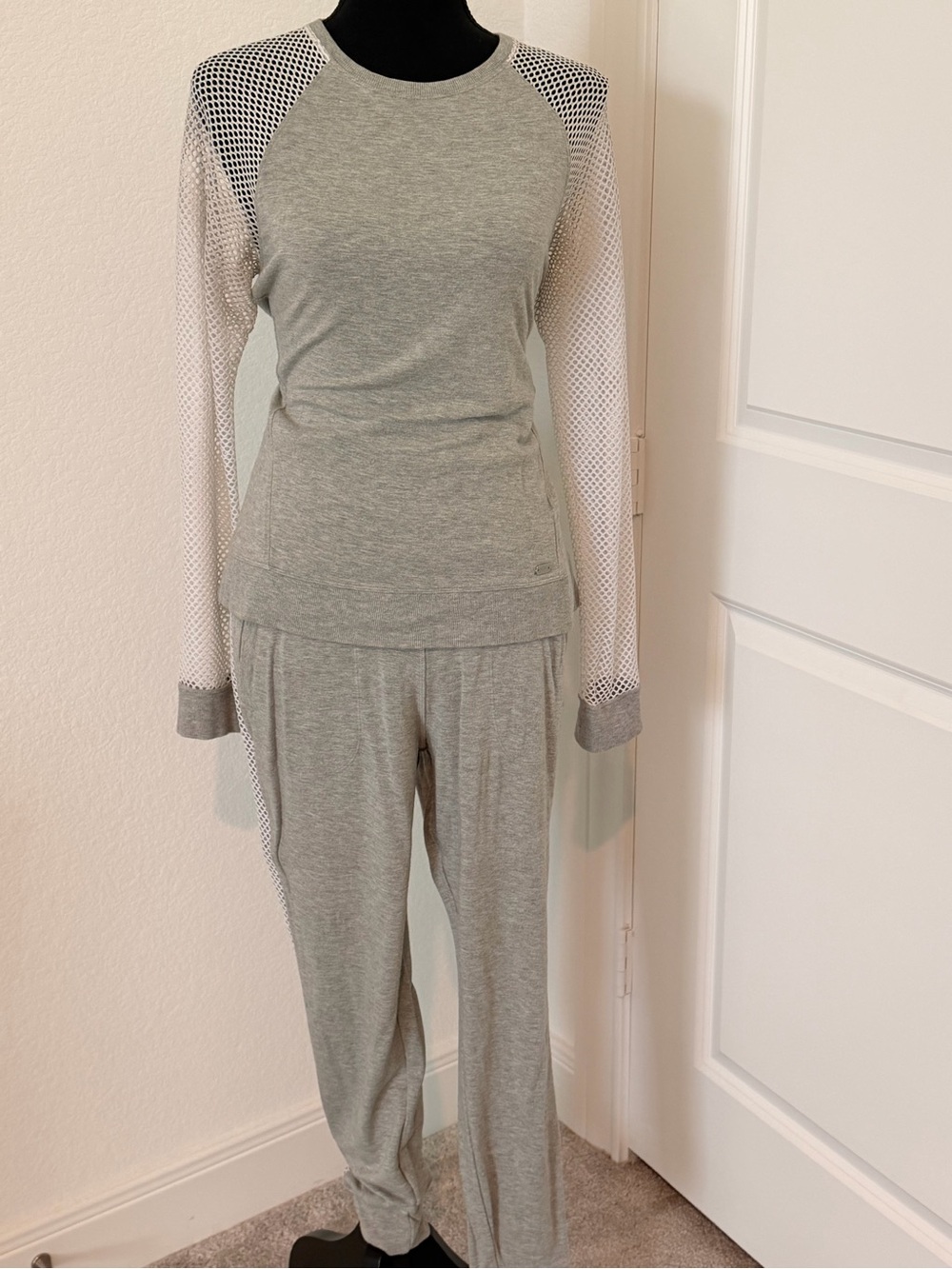 DKNY Grey Lounge Set with White Mesh Sleeves
